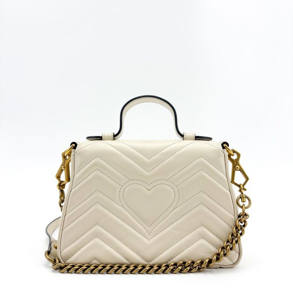 Gucci Gg Marmont Top Handle Flap Matelasse Leather White Leather Handbag - Picture 2 of 16